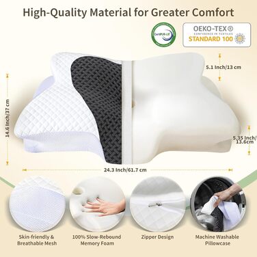 Подушка для зняття болю в шиї, ортопедична подушка з піни з ефектом пам&39яті, ергономічна подушка для сну на боці, подушка для підтримки шиї для сну на боці, спині та животі, 61,7x37x13/13,6 см, сірий
