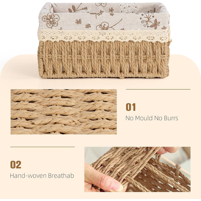 Кошик для зберігання з підкладкою, набір кошиків для зберігання іграшок з 3 предметів, ручне плетіння, декор у стилі бохо, плетений матеріал, що підлягає переробці, кошики-органайзери для пеленального столика, коробки для дитячої кімнати, маленький кошик 