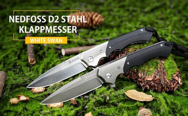 Складаний ніж NedFoss SWAN, ніж для виживання зі сталі d2 9,3 см з рукояткою G10, одноручний ніж, гострий кишеньковий ніж з кріпле