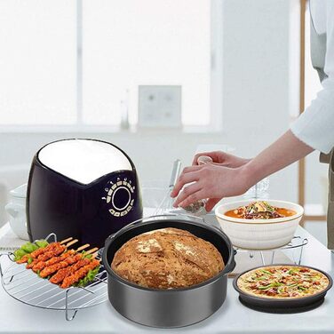 Аксесуари для фритюрниці 22 см XL 7 шт. з формою для кексів, формою для піци, силіконовою чашкою для випічки, кулінарною книгою рецептів для 5.3Qt - 6.8Qt Пароварка для фритюрниці 22.9 см - 7 шт.