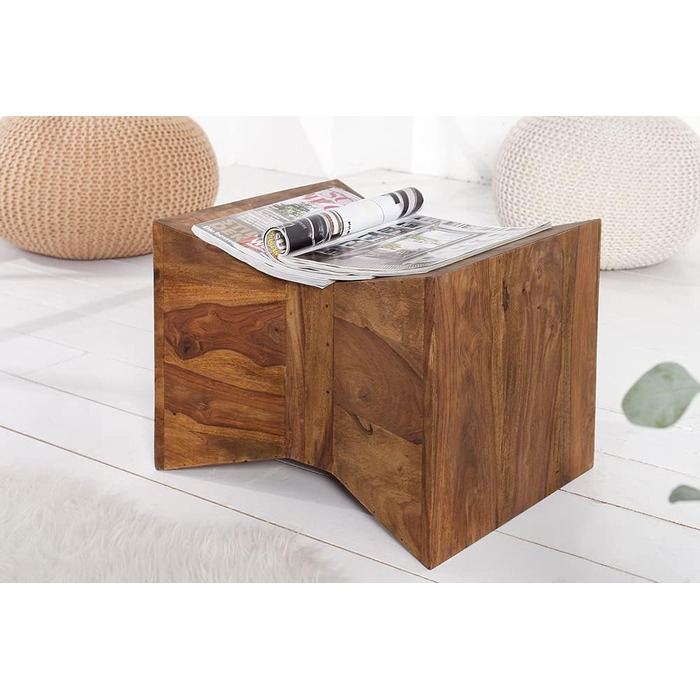 Журнальний столик Invicta INTERIOR Design Pyramid, 45 см, табурет з масиву дерева, оздоблення під камінь шишам, дерев&39яний табурет, дерев&39яний стіл