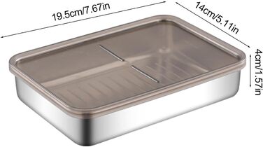 Контейнер для зберігання бекону з нержавіючої сталі піддон, коробка для збереження м'яса Рішення для зберігання жиру, підставка з піднятим дном, кухонний контейнер для зберігання бекону в домашніх умовах, набір 2 (19.5*14*4 см)