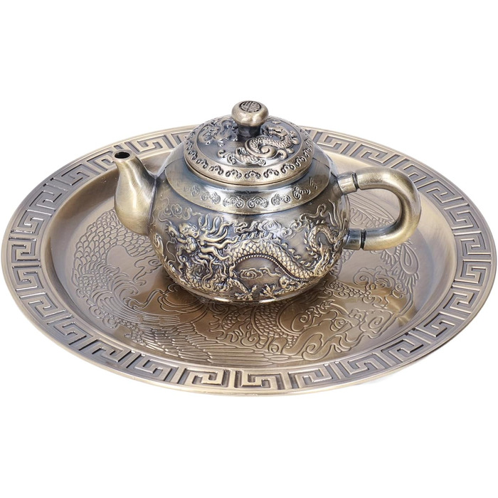 Ренґю Чайний Сервіз, Вишуканий Марокканський Вінтажний Набір для Чаювання з Металу на 4 Особи з Чашками та Блюдцями, Розкішний Рельєфний Візерунок для Декору Столу, Подарунок