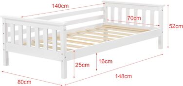 Дитяче ліжко Nuuk з місцем для зберігання 70x140 см, дитяче ліжко до 50 кг з рейковою основою, двоярусне ліжко, соснова деревина, білий колір, 70x140 см