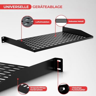 Мережева шафа Pyle 1U, 2 шт., полиця для 19-дюймової стійки, вентильована патч-панель та місце для зберігання мережевих пристроїв, полиця для серверної шафи, кріплення для ПК під столом, серверна шафа, настінна полиця, 2 шт. 1U