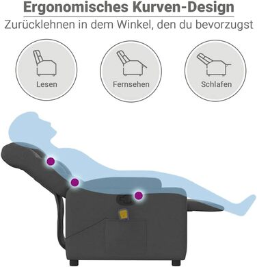 Масажне крісло vidaXL, крісло-реклайнер з регульованою спинкою, крісло для телевізора, розслаблююче крісло з функцією вібрації, м&39яке крісло-реклайнер, темно-сіра тканина