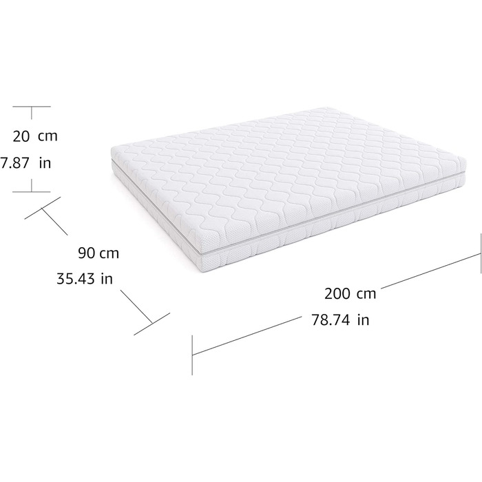 Двосторонній матрац Storeo Basics High Elasticity, середньої жорсткості (H3) та жорсткої (H4), 90 x 200 x 20 см, білий