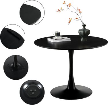 Скандинавський сучасний круглий обідній стіл, письмовий стіл, барний стіл, підходить для кухні, їдальні, вітальні та офісу, для 2-4 осіб, діаметр 100 см, чорний 100 x 100 см (круглий) чорний