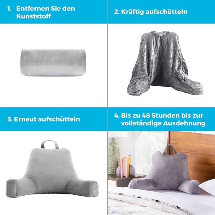 Подушка для спини Linenspa з подрібненого пінного матеріалу з ефектом пам&39яті подушка для читання, ідеально підходить для підтримки спини під час відпочинку м&39який велюровий чохол, сірий, стандартний розмір