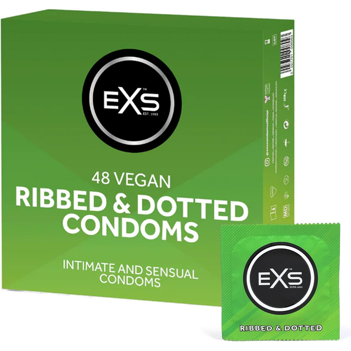Текстуровані презервативи З натуральним латексом та силіконовим мастилом Ребристі та з крапкою Веганські Упаковка з 48 шт. (48 шт. в упаковці)