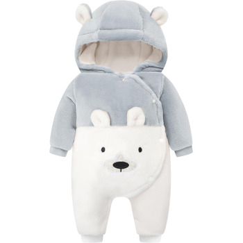 Зимовий комбінезон WYTbaby для малюків, фланелевий, зимовий, для хлопчиків та дівчаток 3-6 місяців, сірий