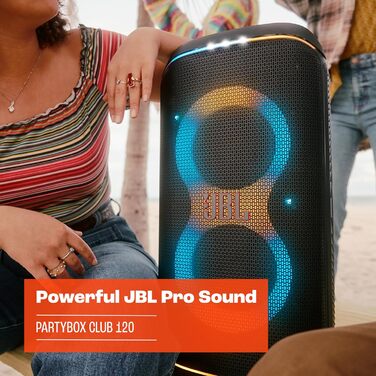 В чорному кольорі - портативна Bluetooth-колонка з JBL Pro Sound, світловим шоу, підсиленням звуку AI та телескопічною ручкою - ча