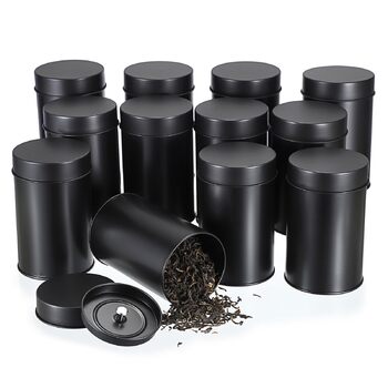 Маленьких круглих чайних банок, контейнери для зберігання розсипного чаю, чайні контейнери з герметичними подвійними кришками, чорні, коробки для зберігання спецій, трав, цукру, універсальний подарунок для любителів чаю, 12