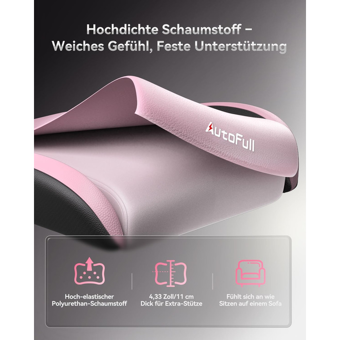 Ігрове крісло AutoFull C3, ергономічне ігрове крісло з поперековою опорою, регулюванням висоти та функцією нахилу, ігрові крісла з підставкою для ніг, вантажопідйомність 150 кг, гоночний дизайн сидіння зі штучної шкіри (рожевий)