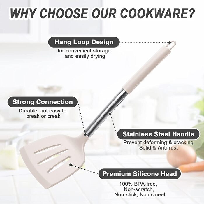 Набір силіконового кухонного посуду 15 шт., Термостійкий набір посуду з високоякісними ручками з нержавіючої сталі для приготуванн