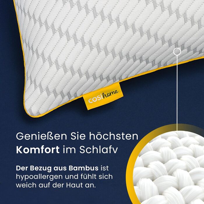 Подушка для сну Cosi Home Shredded Memory Foam, регульована подушка з бамбуковим чохлом та охолоджувальним ефектом, пінопластова подушка для сну на спині, животі та боці - можна прати, (1 упаковка)