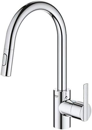 Кухонний змішувач GROHE Feel, 2 режими струменя (з висувним виливом, поворот на 360, економія води завдяки регулятору витрати, монтаж без інструментів), хром, 31486001