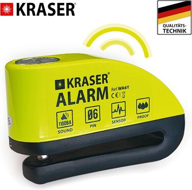 Протиугінний замок для мотоцикла з сигналізацією 110 дБ, посилений, 3 ключі (2 запасні). Високонадійний замок для мотоцикла та велосипеда, водонепроникний, з тросом нагадування 1.5 м, чохол. Універсальний замок, жовто-чорний., 6Y