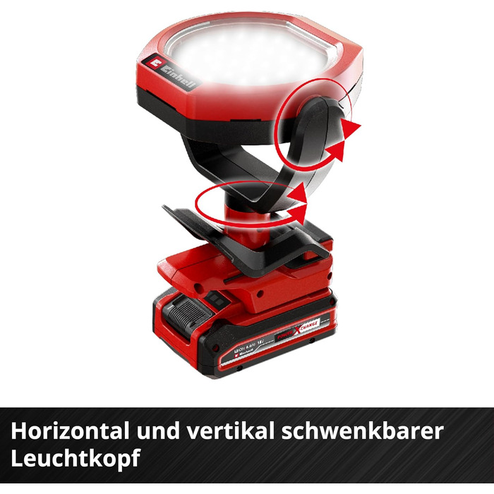 Акумуляторний вуличний ліхтар Einhell GC-OL 18/1500 Li-Solo Power X-Change (18 В, 1500 лм, 7000 К, дальність променя 4 м, поворотна та обертова головка світильника, 3 рівні яскравості, без батареї)