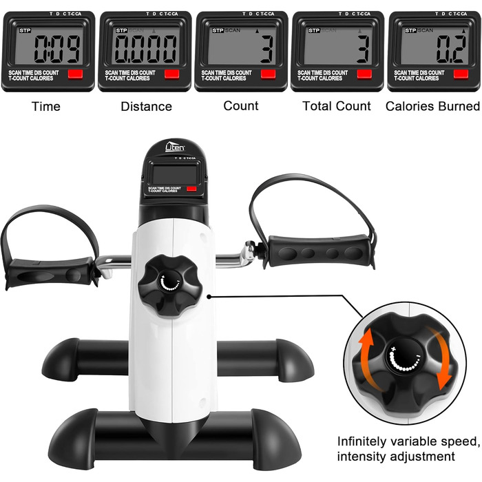 Міні-велотренажер, велотренажер Uten з регульованим опором та нековзним килимком, міні-велотренажер для рук та ніг для дому та офісу, регульований та портативний - білий