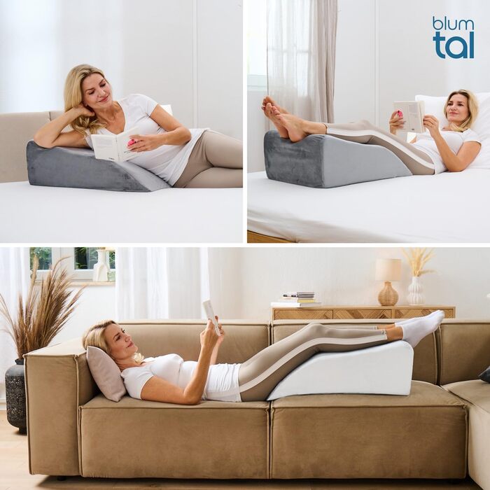 Ергономічна подушка для ніг Blumtal - Регульована по висоті подушка для важких ніг - Підтримуюча подушка для дорослих - Подушка для підняття ніг - Подушка для ніг від вен з чохлом, який можна прати, сірого кольору