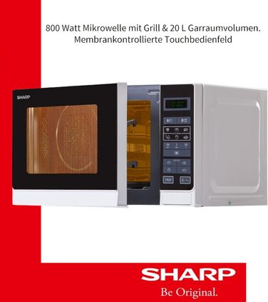 Мікрохвильова піч Sharp R242WW Solo / 20 л / 800 Вт / 5 рівнів потужності / 8 автоматичних програм / Розморожування з регулюванням ваги та часу / Блокування від дітей / Режим енергозбереження / Скляний поворотний стіл (25,5 см) / Білий N.A.