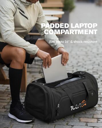Спортивна сумка Tolaccea 56-70 л для чоловіків та жінок розширювана дорожня сумка з відділенням для взуття та відділенням для вологих речей, яку можна носити як рюкзак, для фітнесу, спортзалу, плавання, футболу, подорожей (чорна)
