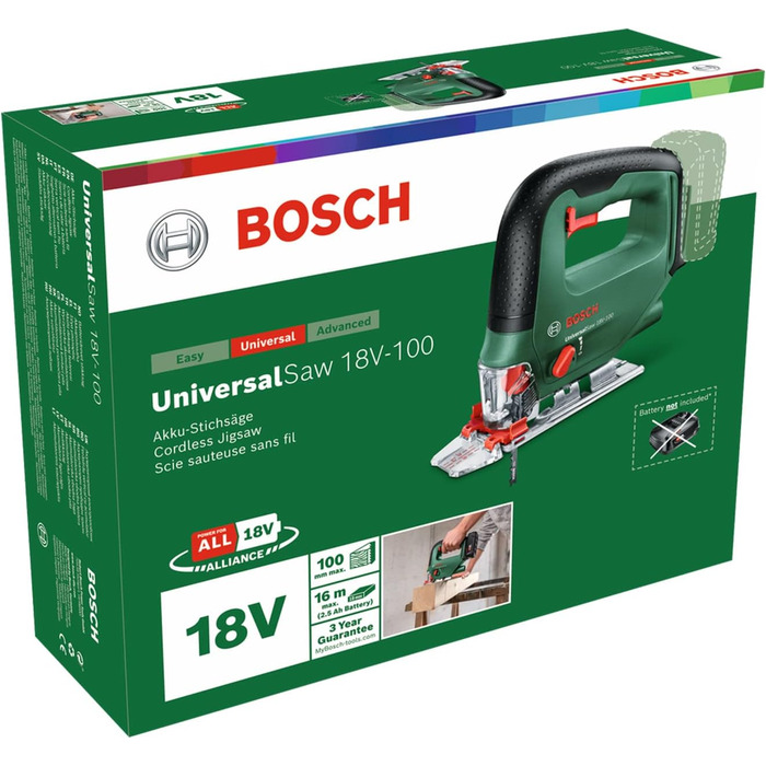 Акумуляторний лобзик Bosch UniversalSaw 18V-100 (без акумулятора, 18 вольт, в коробці) без акумулятора I Новий UniversalSaw 18V