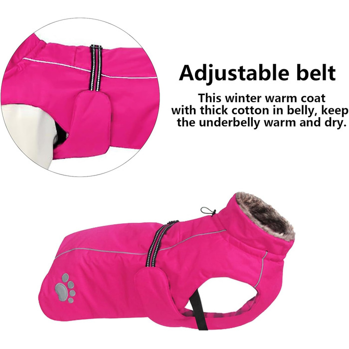 Куртка для собак MOREZI, вітрозахисна та водонепроникна, зі світловідбиваючими смужками та регульованим шнурком, вовняна підкладка, тепла та зручна - рожева - XS (довжина по спинці 46,8 см)