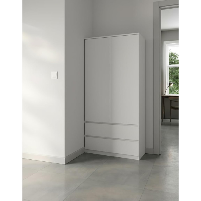 Домашня колекційна гардеробна, багатофункціональна шафа, побутова шафа 90x50x180 см (ШxГxВ) з 2 шухлядами, 3 полицями та вішалкою для одягу міцна, компактна та універсальна Білий (без подовжувача)