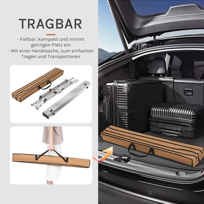 Стіл для кемпінгу WOLTU, розкладний стіл з алюмінію, садовий стіл, балконний стіл, дорожній стіл, складаний, з сумкою для перенесення, регульована висота, 90x52,2x(45-69) см, сріблястий