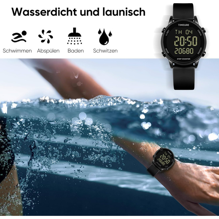 Жіночий крокомір, крокомір для ходьби, не потрібен додаток/телефон, водонепроникний фітнес-трекер калорій, відстеження відстані, будильник, великий цифровий дисплей, годинник, TU-2509 повністю чорний