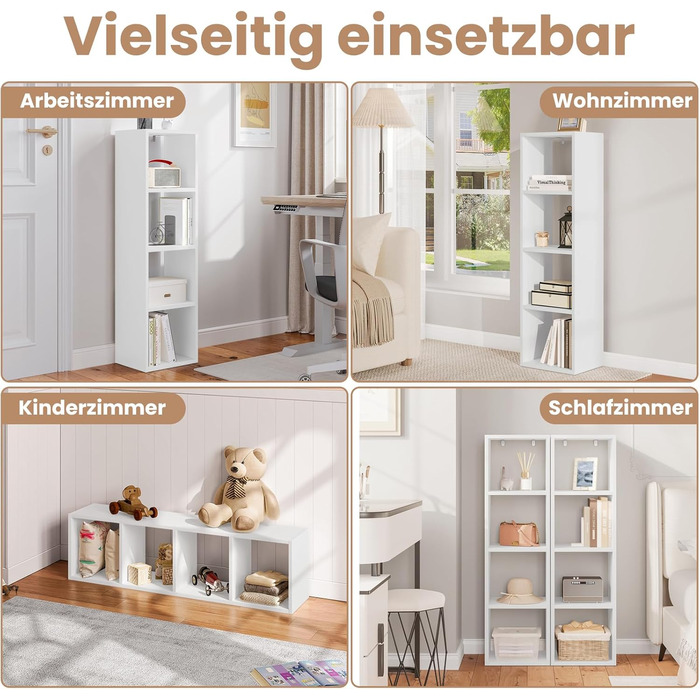 Книжкова полиця WOLTU на 4 рівні, кубічна полиця, відкритий стелаж, полиця для вітальні, кабінету, дитячої кімнати, офісу, сучасна, 30x106,5x23,5 см, білий, SK051ws