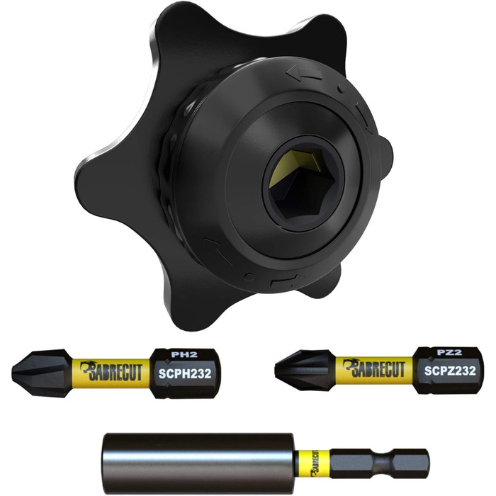 Набір з 4 частин компактна двостороння тріскачкова міні-ракета з квадратним приводом 1/4, професійна 36-зуба, біти-викрутки PH2-PZ2 (32 мм) та магнітний бітотримач 60 мм, 02K1