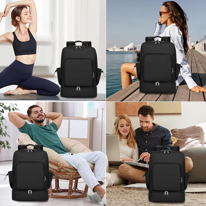 Чоловічий спортивний рюкзак Seyfocnia, водонепроникний рюкзак з відділенням для взуття, легкий дорожній рюкзак, чорний 20 дюймів темно-чорний