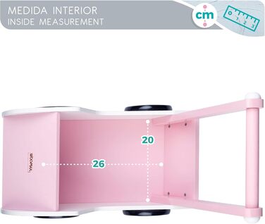 Дерев'яна, 26,5 x 39 x 46 см, рожево-біла, з колесами, для ляльок від 30-40 років, коляска для дитячих іграшок 3 роки, коляска для