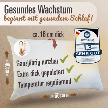 Дитяча подушка Melibr від 2 років - дитяча подушка преміум-класу, комфортна дитяча подушка 40x60 для спокійних ночей з KO Tex - ди
