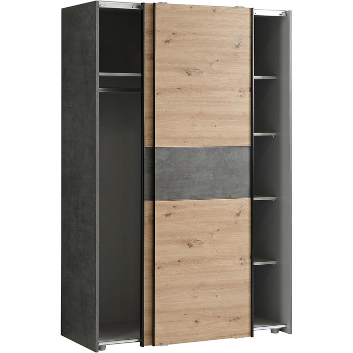 Класична шафа Forte OZZULA 120, шафа з двома розсувними дверима, інженерна деревина, декор дуба Artisan з акцентами під бетон, ширина 120 см, висота 190,5 см, глибина 61,2 см