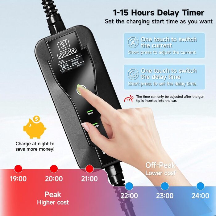 Зарядний кабель AFYEEV 3,6 кВт тип 1, зарядний кабель 6M тип 1, зарядний кабель електромобіля тип 1 з вилкою Schuko Регульований с