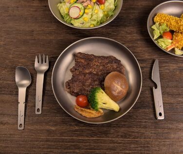 Набір титанових кемпінгових столових приборів iBasingo для кемпінгу, на відкритому повітрі, ложка, ніж, виделка, відкривачка для пляшок, невеликий легкий багаторазовий набір столових приборів для кемпінгу, риболовлі, походів, пікніка, барбекю, 3 шт. Ti107