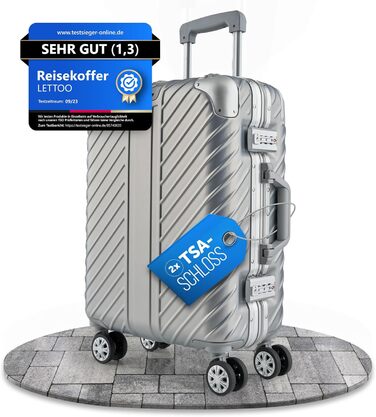 Ручна валіза 55x40x20 см з алюмінієвим каркасом Дорожня валіза на колесах - Надзвичайно стійка валіза на візках з кріпленням для ноутбука ВОДОНОТРИВНА з кутовими захисними накладками (Срібна, ручна поклажа 20 дюймів) Срібна ручна поклажа 20 дюймів