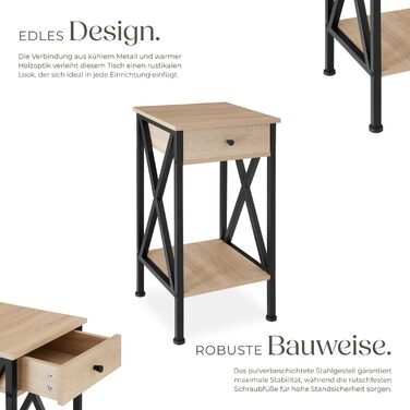 Промислові меблі tectake, Журнальний столик з шухлядою, Журнальний столик з полицями, Вузька тумбочка, Декор для спальні, 35 x 35 x 70,5 см, Меблі для вітальні - Світла промислова деревина, Дуб Сонома Дейтон