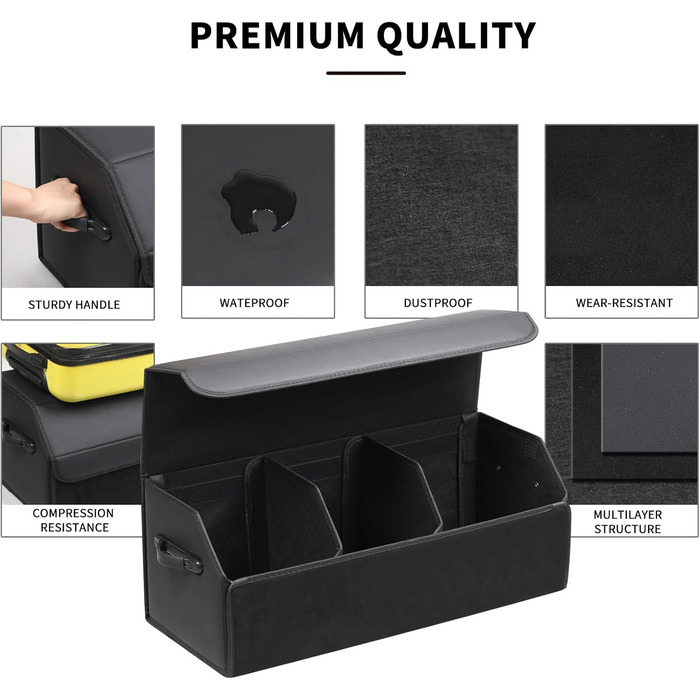 Органайзер для багажника зі шкіри, міцний, складаний, з регульованими відділеннями, надзвичайно великий об'єм (довжина 74.9 см x ширина 31 см x висота 29.2 см), 151