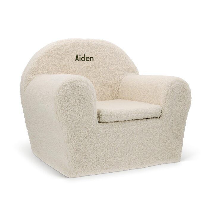 Дитяче крісло &quotВаш сюрприз&quot з іменем - Персоналізоване дитяче крісло з іменем або текстом, виготовлене з бавовни для хлопчиків та дівчаток віком від 1 до 4 років (Білий - Тедді)