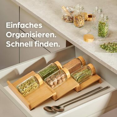 Органайзер для спецій Praknu з шухлядою, дерев&39яний, сертифікований FSC - для 24 банок для спецій (19x13x3 см) - з протиковзким килимком - 6 ярусів - ящик для органайзера для спецій, набір з 6 шт. для 24 банок