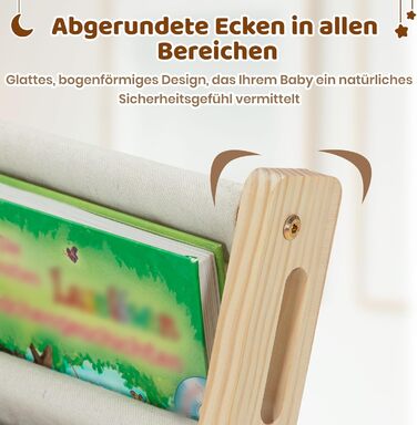 Дитяча книжкова полиця COSYLAND з 6 полицями з тканини Оксфорд - Дитяча книжкова полиця з натурального дерева - Дитяча книжкова полиця з закругленими кутами та компактна, 42Д x 30Ш x 76В см (колір натурального дерева, середній)