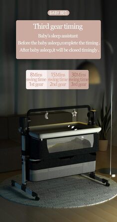 Дитяче ліжечко Nine Point Nine, розкладне дитяче ліжко-ліжечко, пружинне ліжко Baby Box з колесами, багатофункціональне, з 5 гойдалками (601 Середньо-сірий)