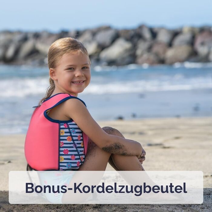 Дитячий рятувальний жилет Limmy&39s плавальний жилет з регульованою плавучістю, сертифікований CE, переможець тестів на Vergleich.de, мякий неопреновий комфорт, безпечна та міцна конструкція, з сумкою для перенесення, розмір S, рожева квітка