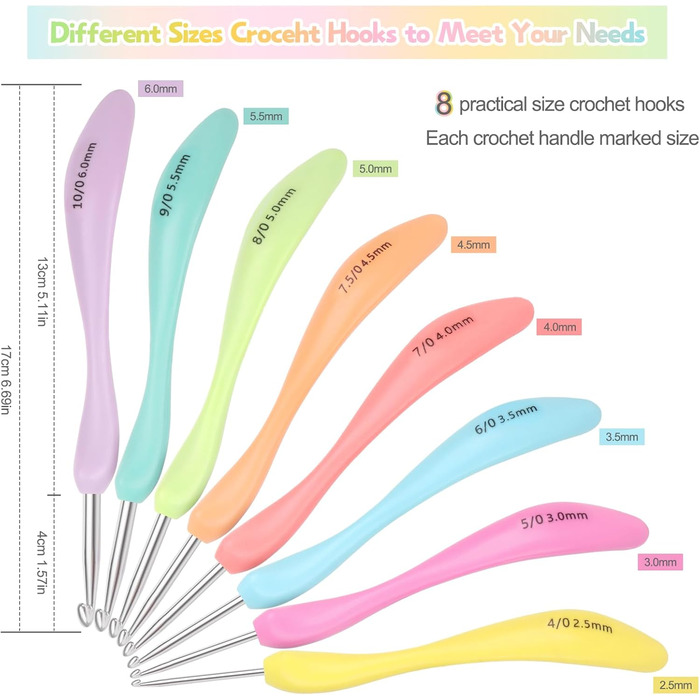 Набір вязальних гачків Katech з хвилястою ергономічною ручкою, 8 предметів, набір вязальних гачків, інструменти для плетіння з пряжі своїми руками для вязання шкарпеток, шапок, рукавичок і светрів (2,56,0 мм)