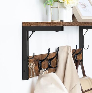 Вішалка для одягу HOOBRO настінна, настінна полиця з 7 гачками і полицею, підвісна полиця з вішалками, настінне кріплення, для пер